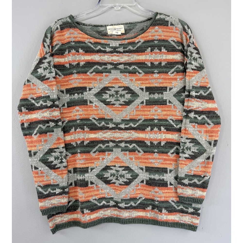 Vtg‎ Denim & Supply Ralph Lauren Knit Sweater Womens Small Roll Neck Aztec